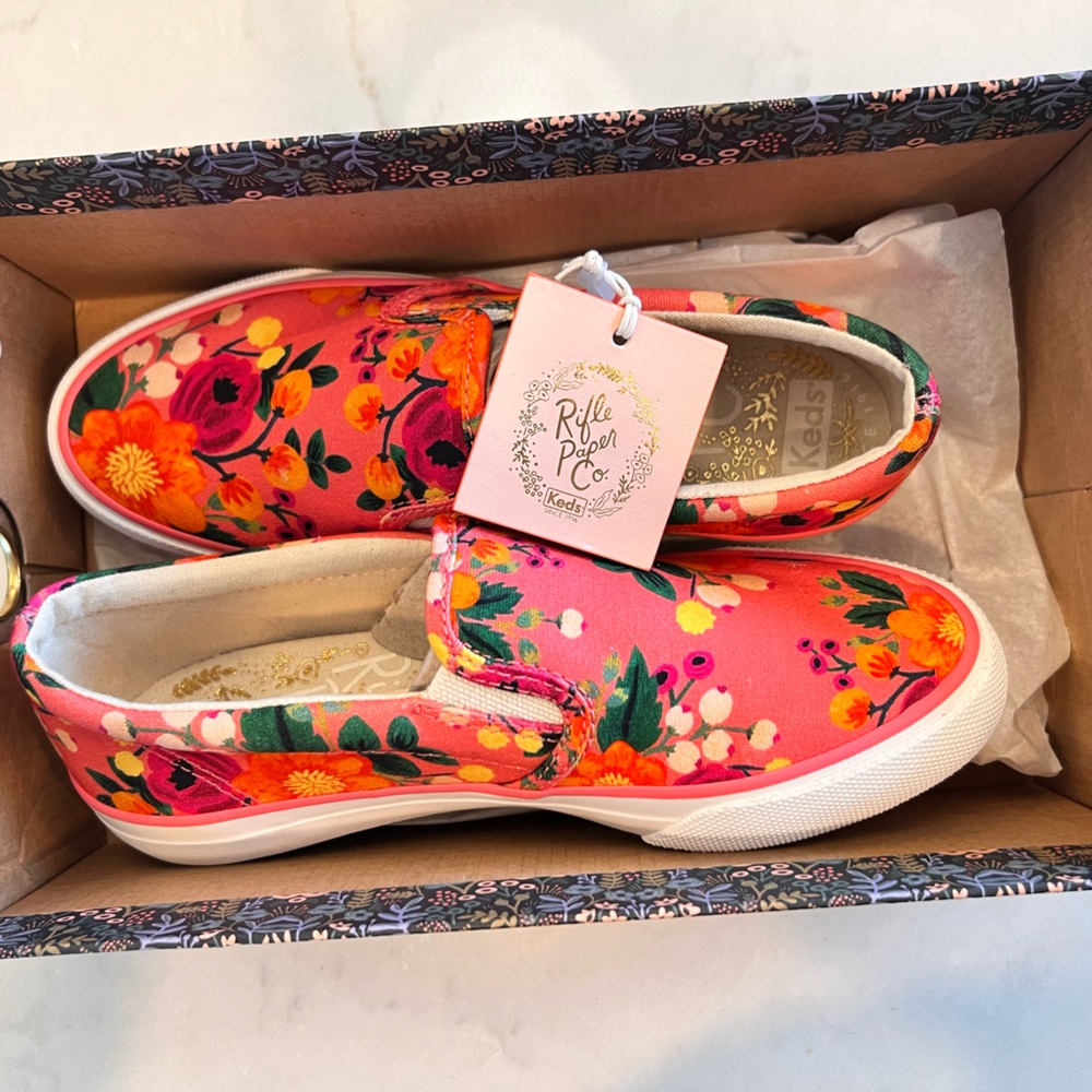 NIB Keds Rifle Paper Co Pink Floral slip on sneakers shoes loafers size 5 - Picture 3 of 8